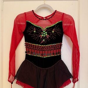 Custom Red and Black Beaded Figure Skating/ Dance Costume Dress